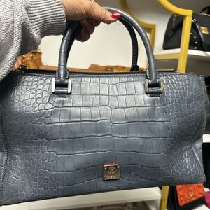 MCM Gray Crocodile-Embossed Handbag with Strap